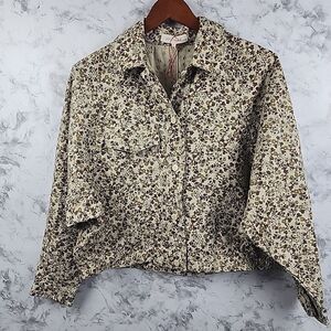 Solitaire Anthropologie Size Small Brown Floral Snap Eyelet Crop Jacket Shacket